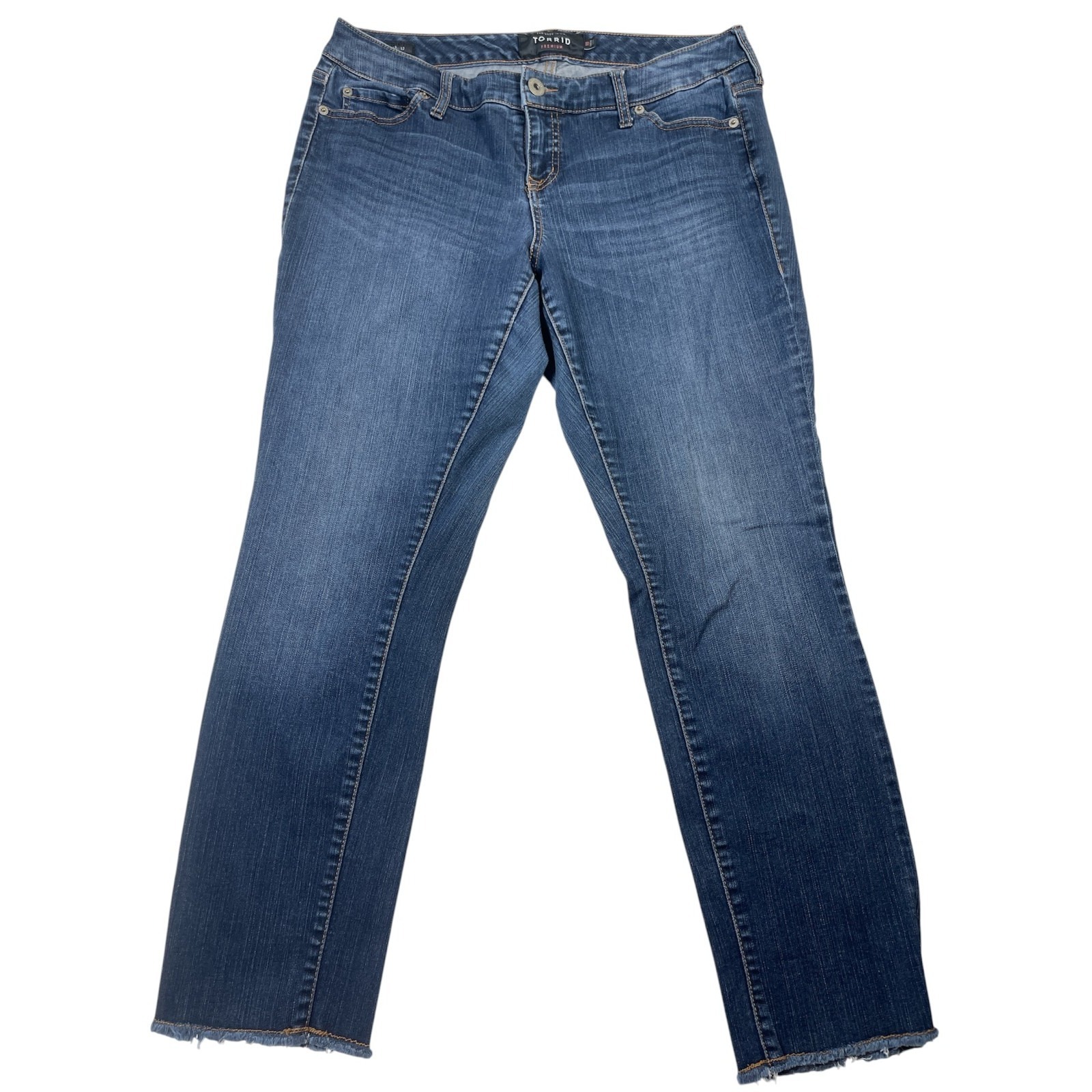 Torrid Boyfriend Jeans Women 10 Blue Denim Cotton Frayed Hem Mid-Rise Skinny Leg